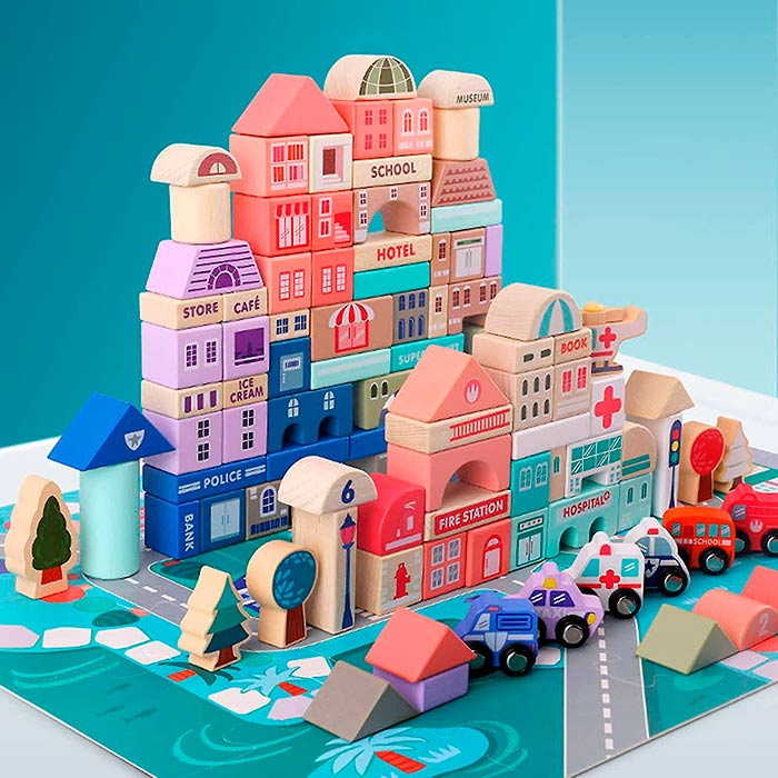 BlockCity, ένα σετ από μπλοκ διαφόρων σχημάτων με βολικό κουτί και ταπετσαρία παιχνιδιού - Image 4