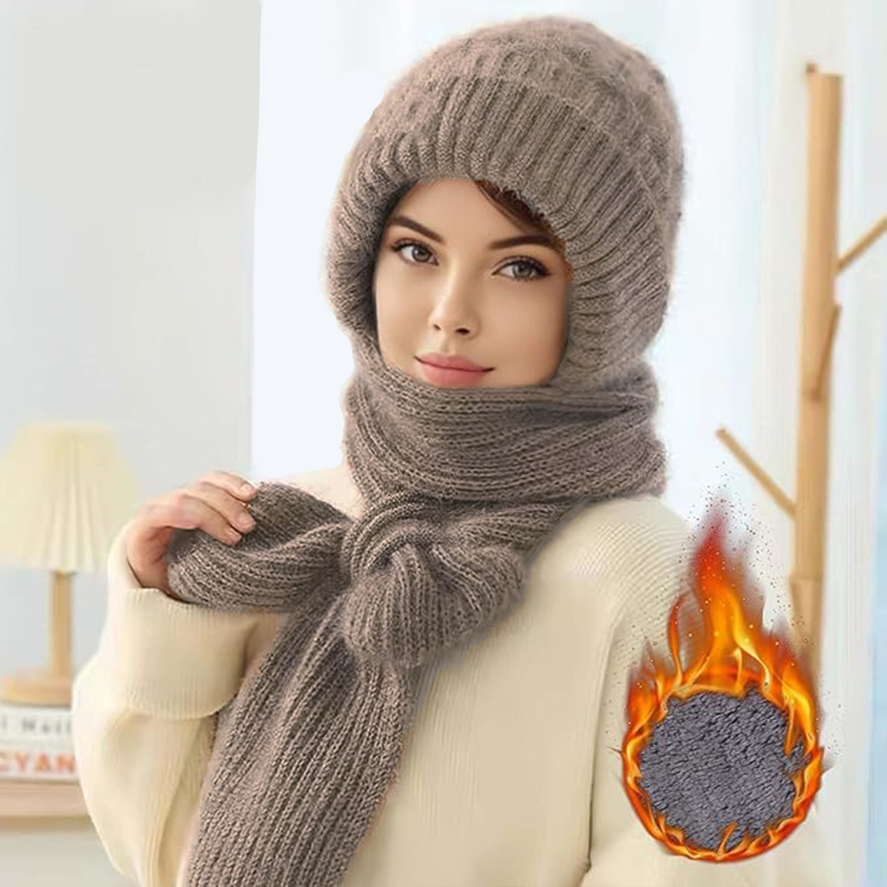 CapScarf, γυναικείο χειμερινό καπέλο με ραμμένο μαντήλι - Image 3