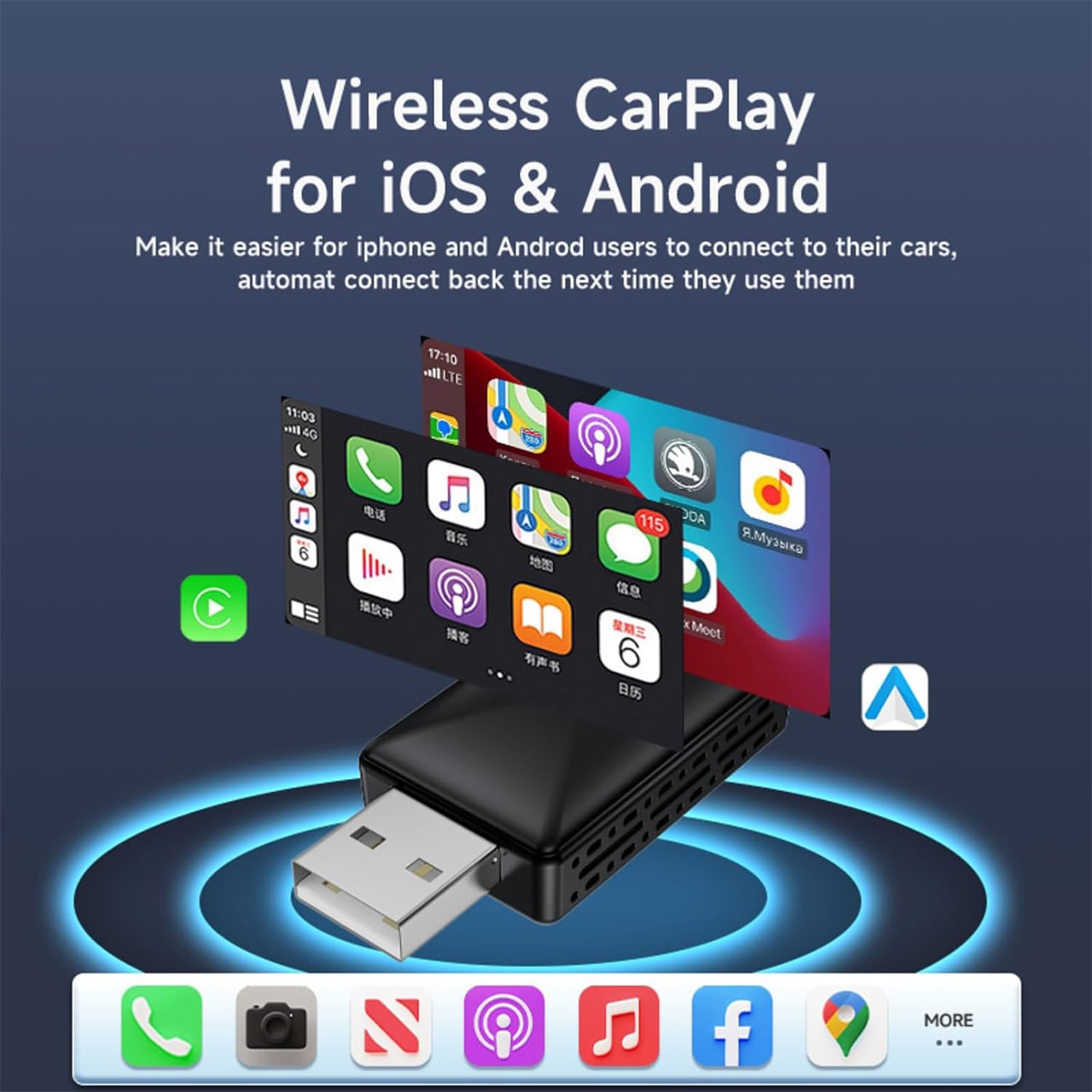 CarPlay, USB stick για ασύρματη συνδεσιμότητα αυτοκινήτου με Apple CarPlay και Android Auto - Image 3
