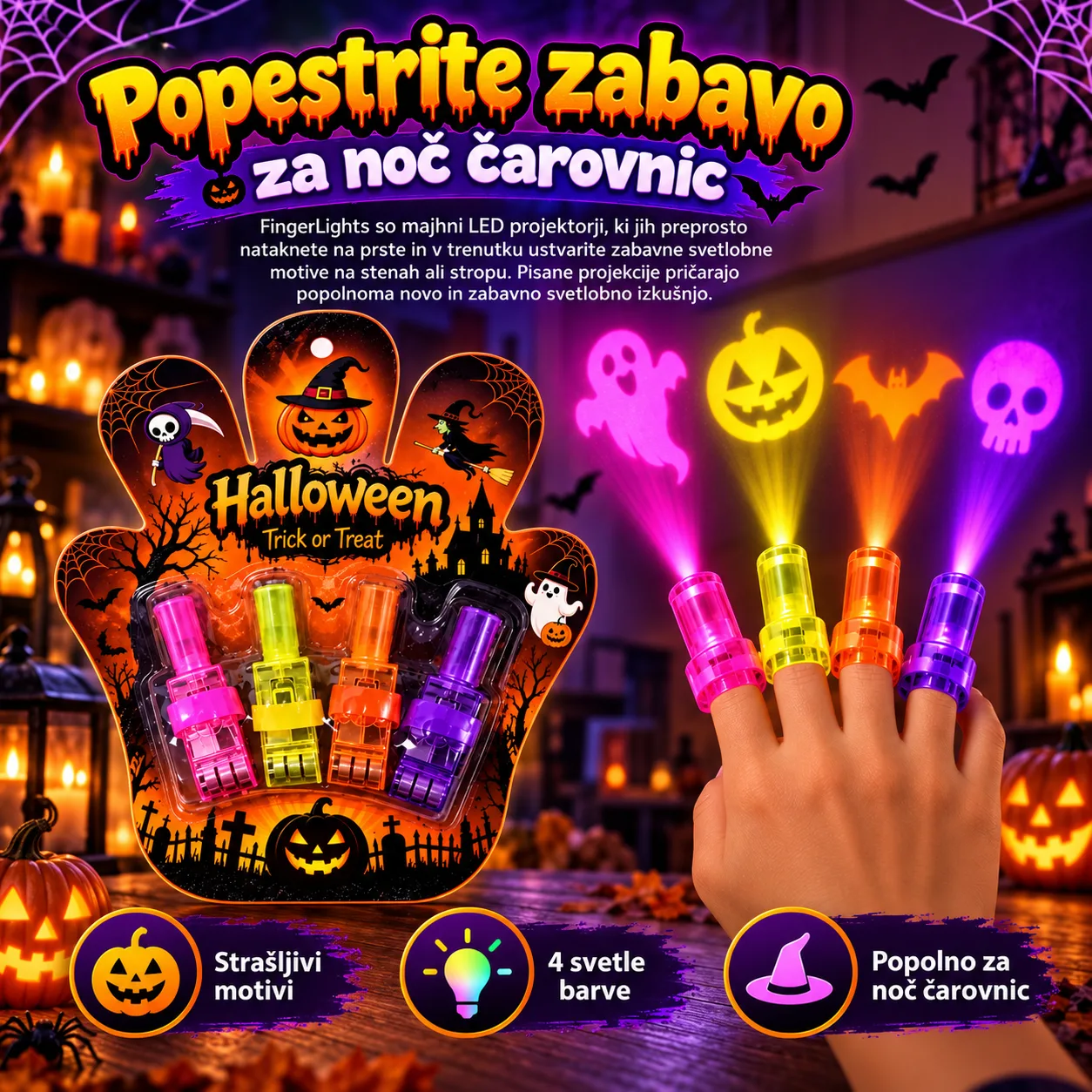 Προβολείς LED για δάχτυλα – Halloween, FingerLights - Image 2