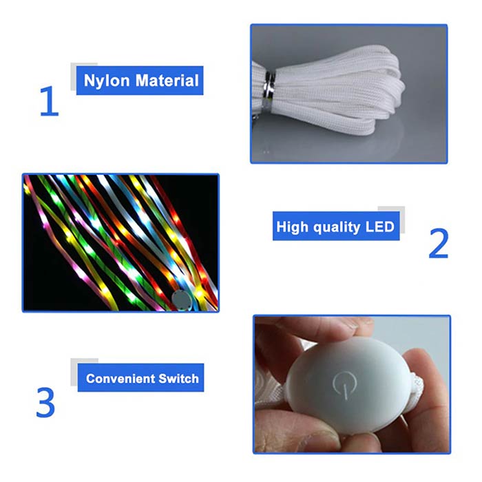 LedLaces, γυαλιστερές κορδόνια - λευκά με πολύχρωμα led φώτα - Image 10