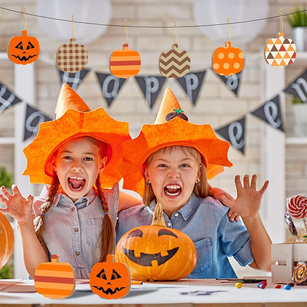 Pumpkins, ξύλινα πλακάκια σε σχήμα κολοκύθας για να δημιουργήσετε τα δικά σας (10 κομμάτια) - Image 2