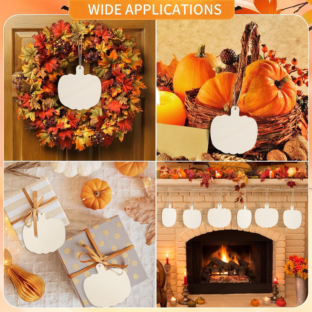 Pumpkins, ξύλινα πλακάκια σε σχήμα κολοκύθας για να δημιουργήσετε τα δικά σας (10 κομμάτια) - Image 3