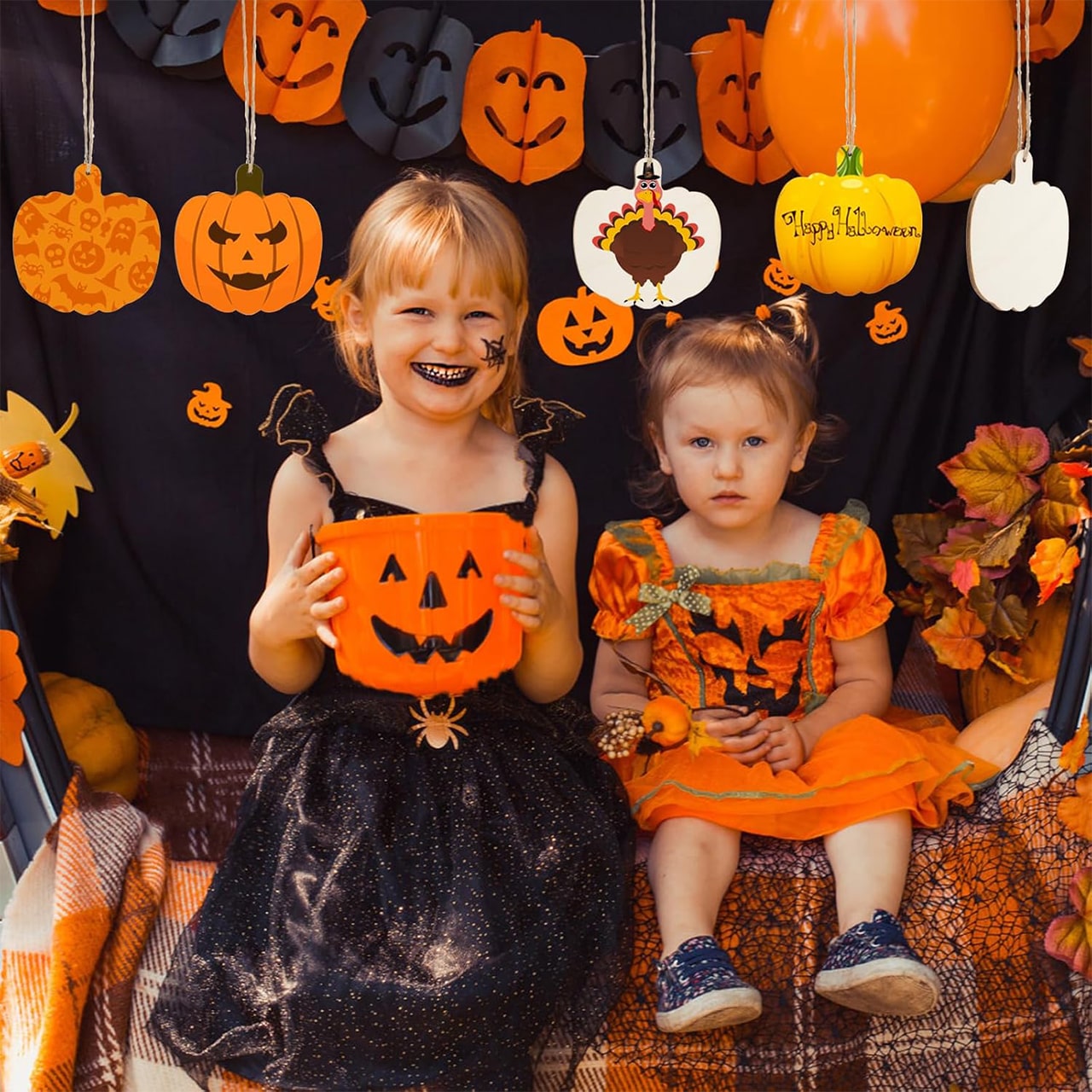 Pumpkins, ξύλινα πλακάκια σε σχήμα κολοκύθας για να δημιουργήσετε τα δικά σας (10 κομμάτια) - Image 4