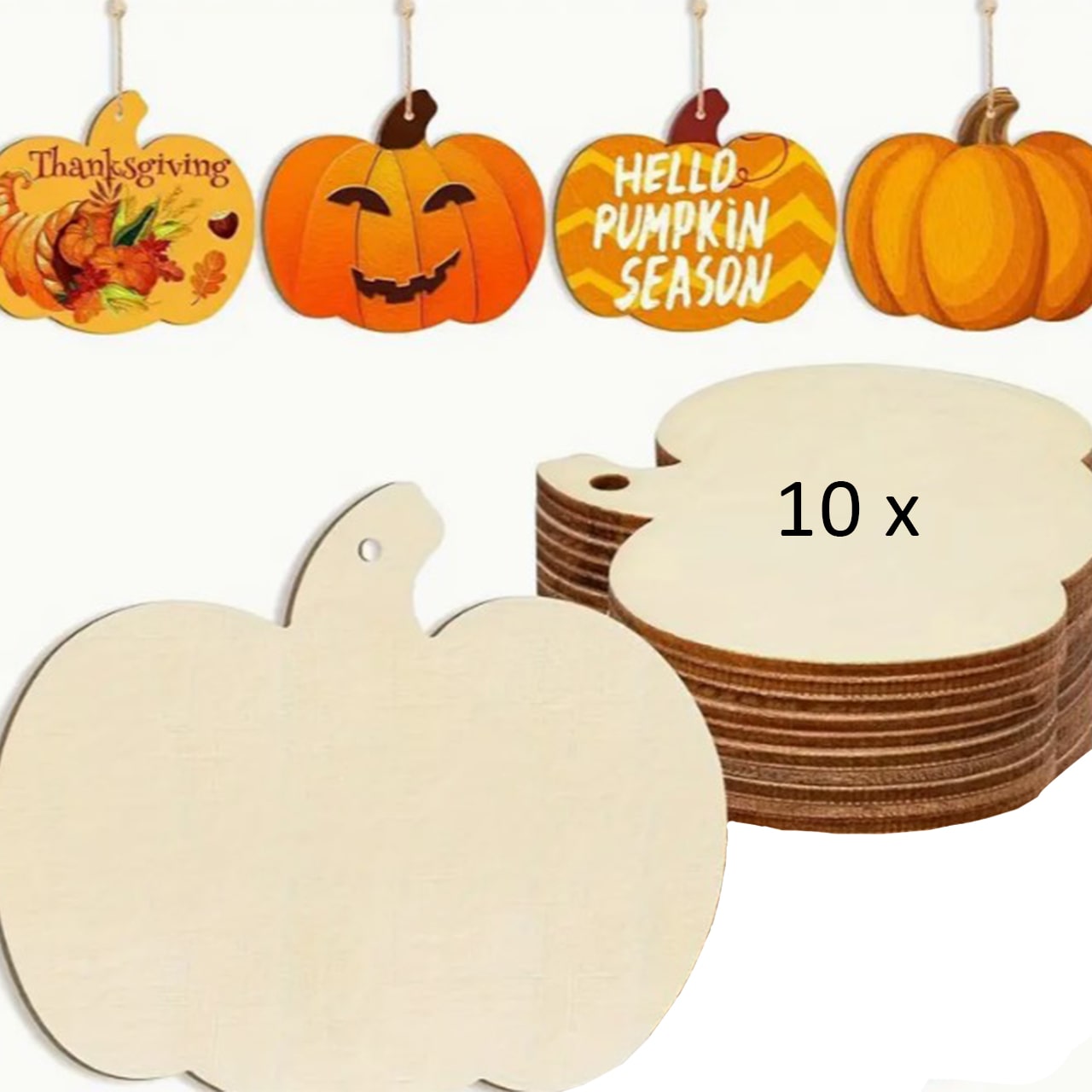Pumpkins, ξύλινα πλακάκια σε σχήμα κολοκύθας για να δημιουργήσετε τα δικά σας (10 κομμάτια) - Image 8