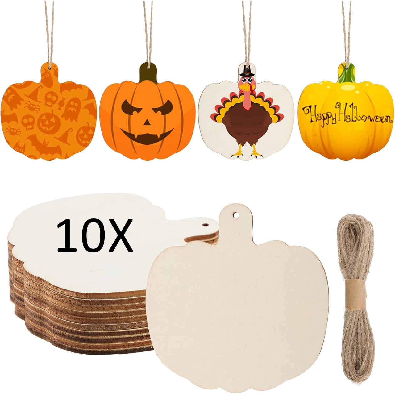 Pumpkins, ξύλινα πλακάκια σε σχήμα κολοκύθας για να δημιουργήσετε τα δικά σας (10 κομμάτια) - Image 9
