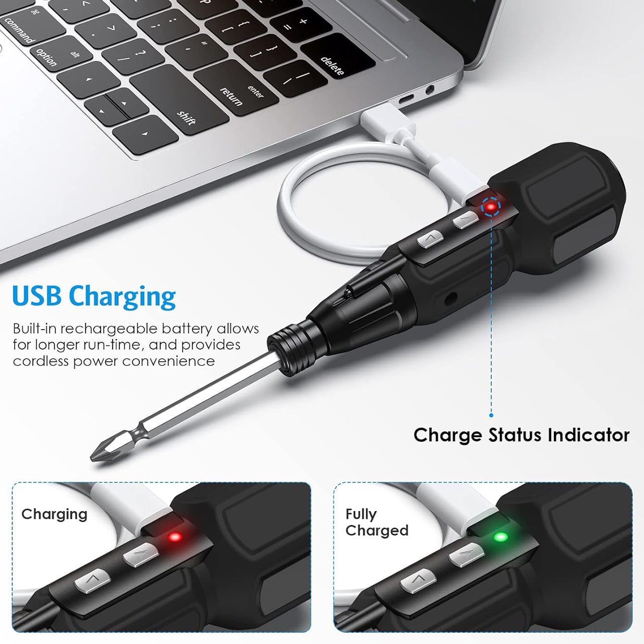 Φόρτιση μέσω καλωδίου USB.