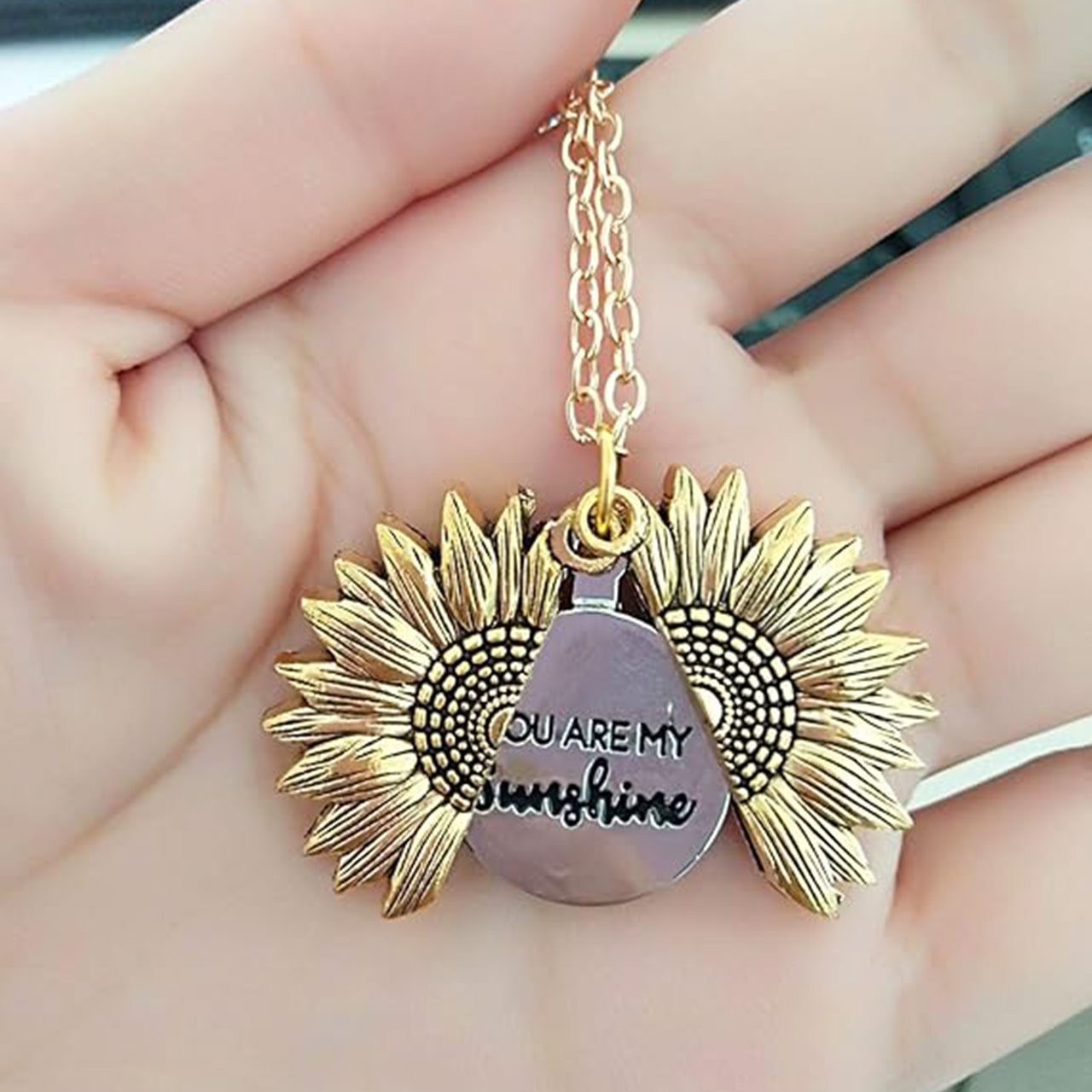 SunNecklace, κολιέ με μοτίβο ηλιοτρόπιου και χαριτωμένη επιγραφή - Image 6