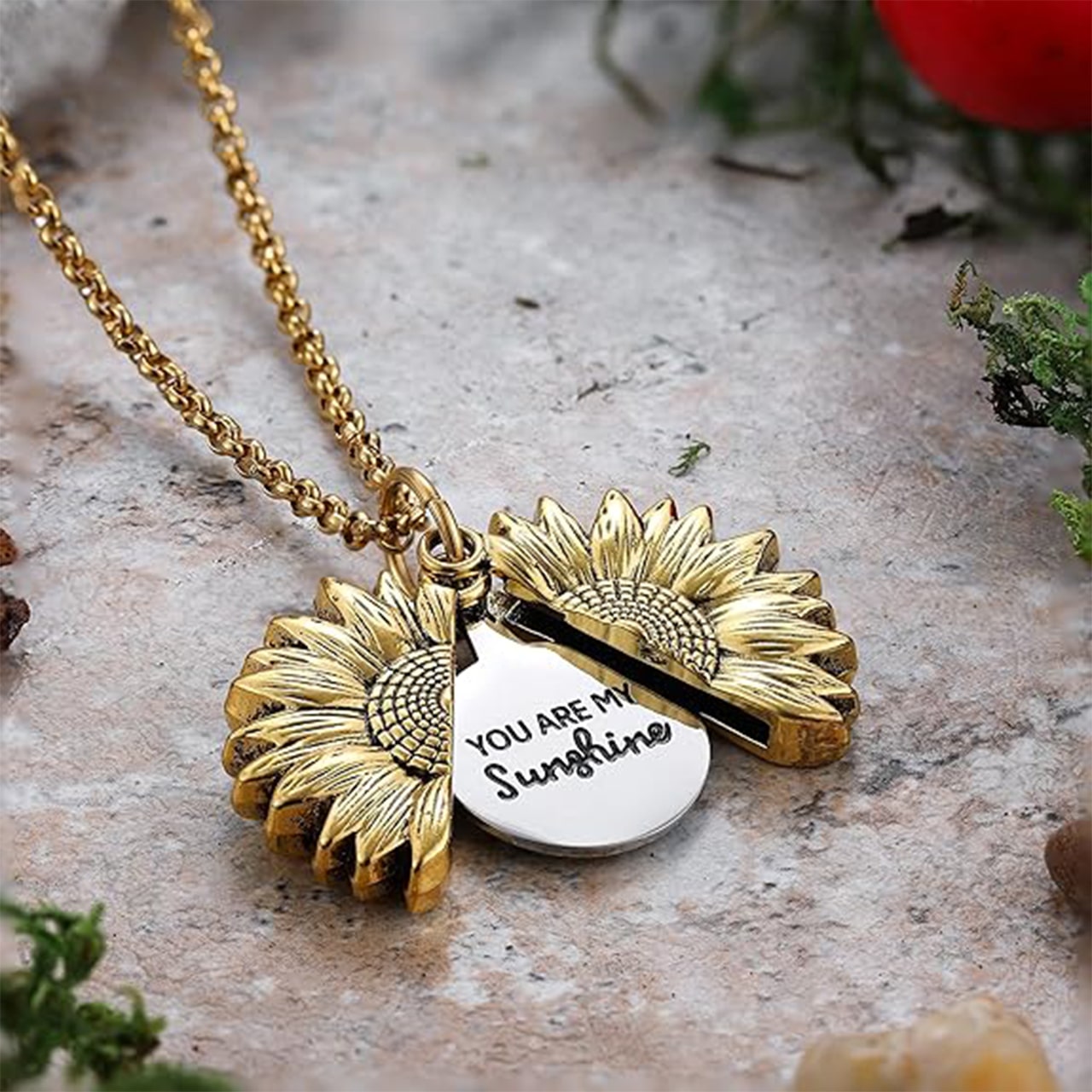 SunNecklace, κολιέ με μοτίβο ηλιοτρόπιου και χαριτωμένη επιγραφή - Image 8