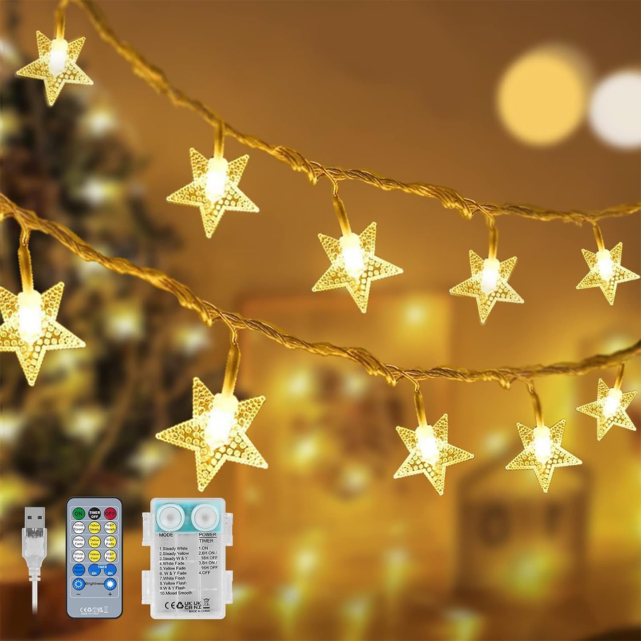 Twinkles, φωτεινή αλυσίδα με φώτα σε σχήμα αστεριού (6 μ) - Image 4
