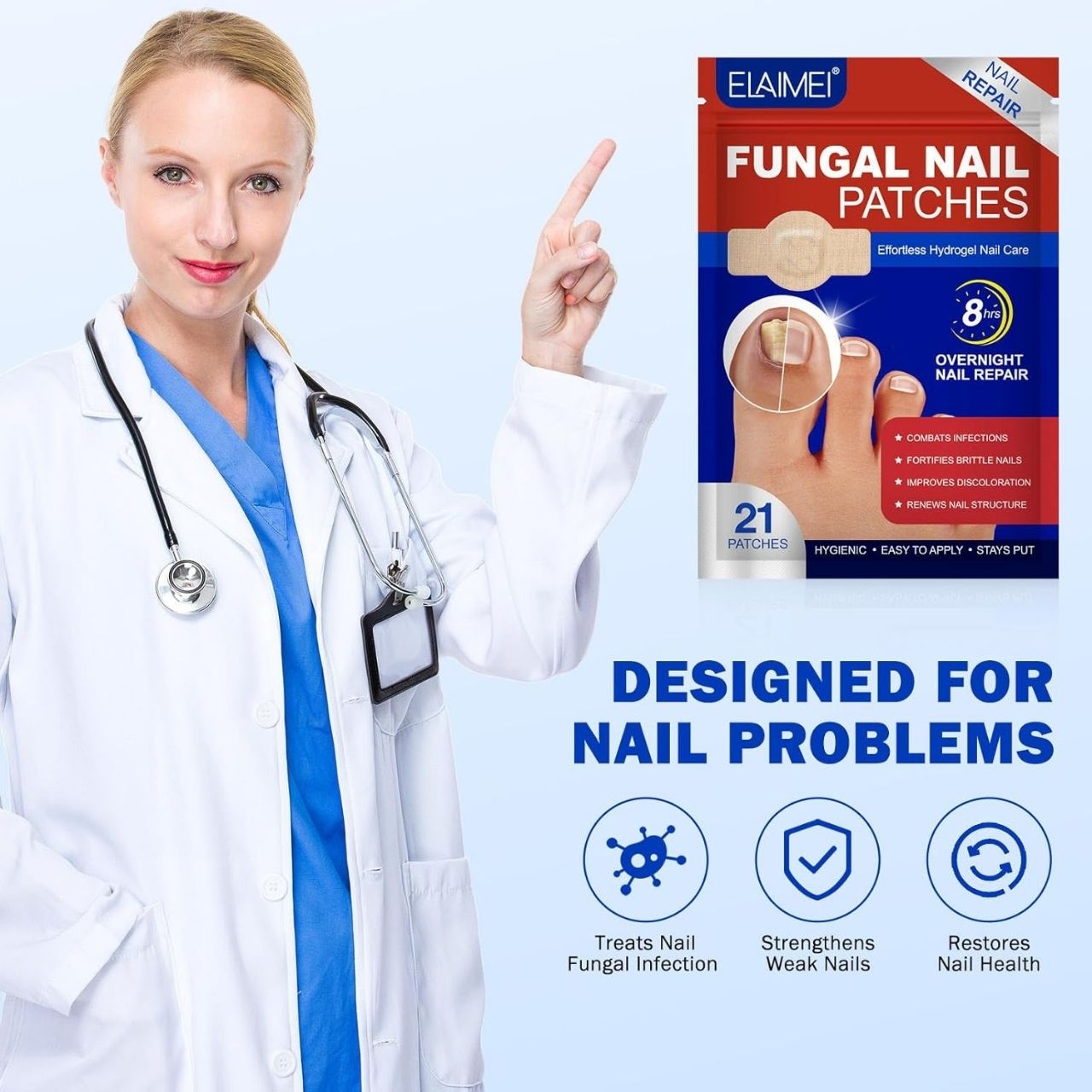FungalPatches, επανορθωτικά επιθέματα για τη φροντίδα των κατεστραμμένων νυχιών (21 τεμ.) (1+1 ΔΩΡΕΑΝ) - Image 2